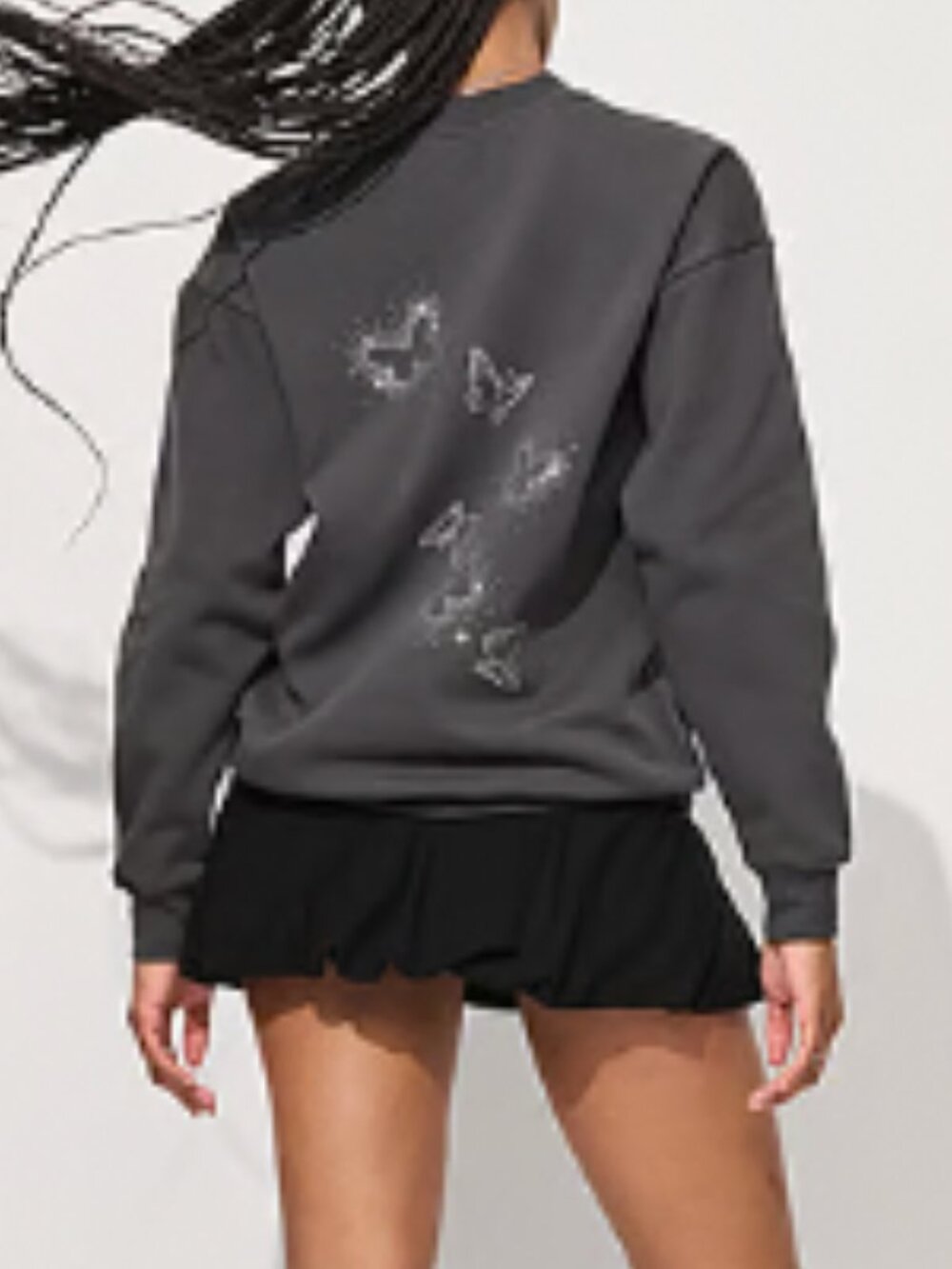 PINK Victoria's Secret Campus Gray Rhinestone Butterfly Crewneck Sweatshirt NWT - Picture 6 of 11
